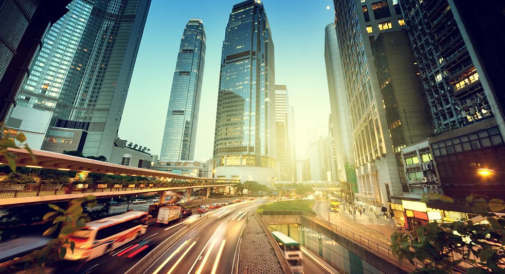 traffic in Hong Kong at sunset time .jpg